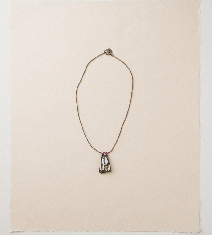 Heirloom Leather and Cowrie Shell Amulet