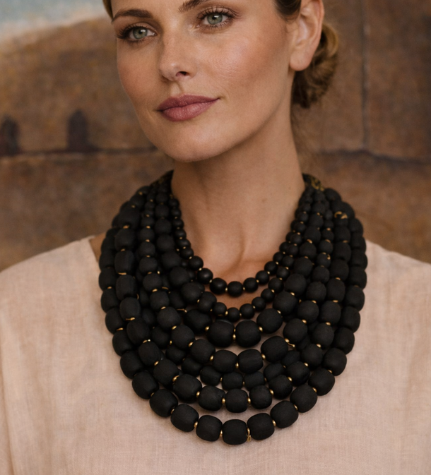 Large Iris Necklace: Black