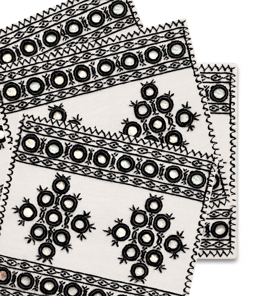 Mirror Hand Embroidered Cocktail Napkins- Set of 4