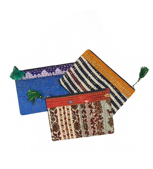 Silk Kantha Zip Pouch