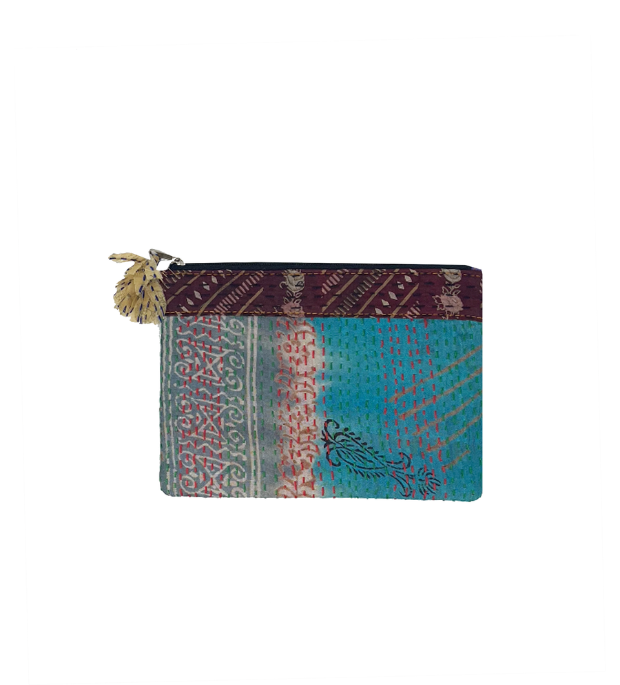 Silk Kantha Zip Pouch
