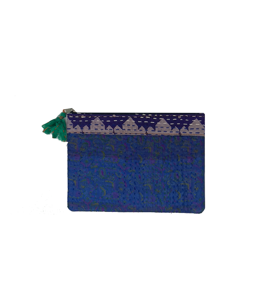 Silk Kantha Zip Pouch