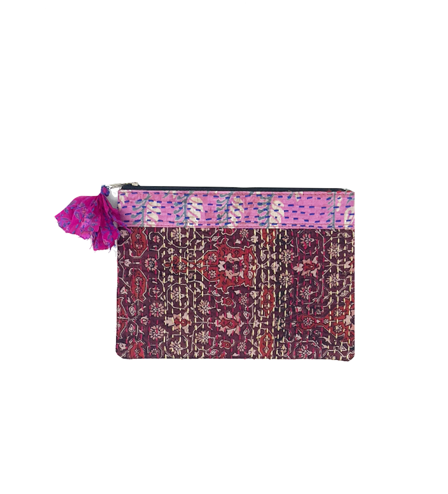 Silk Kantha Zip Pouch