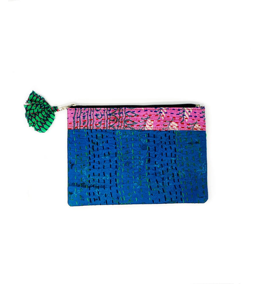 Silk Kantha Zip Pouch