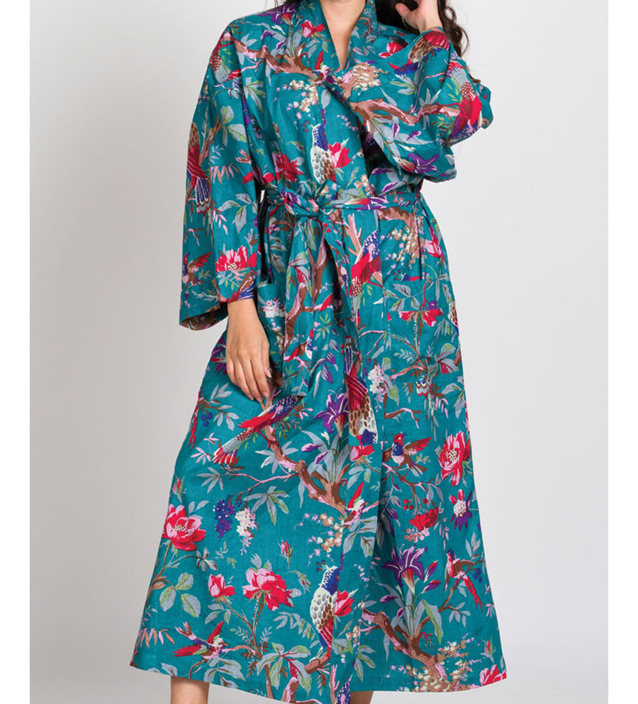 Amal Block Printed Long Kimono Robe